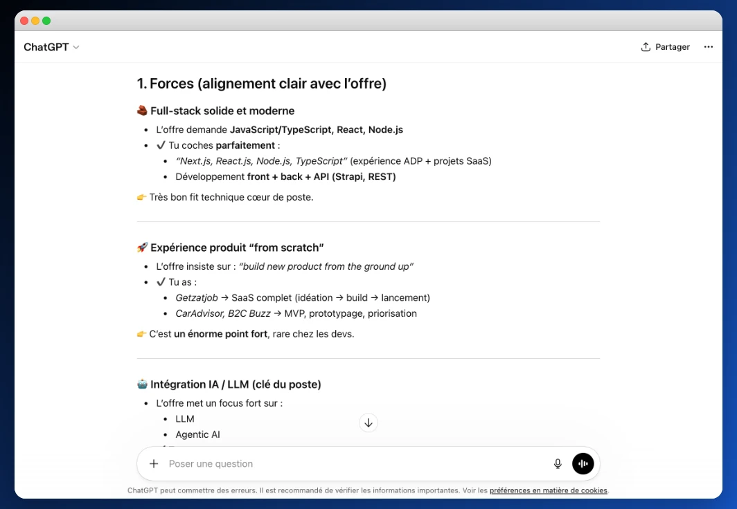 Job offer analysis with conversational AI