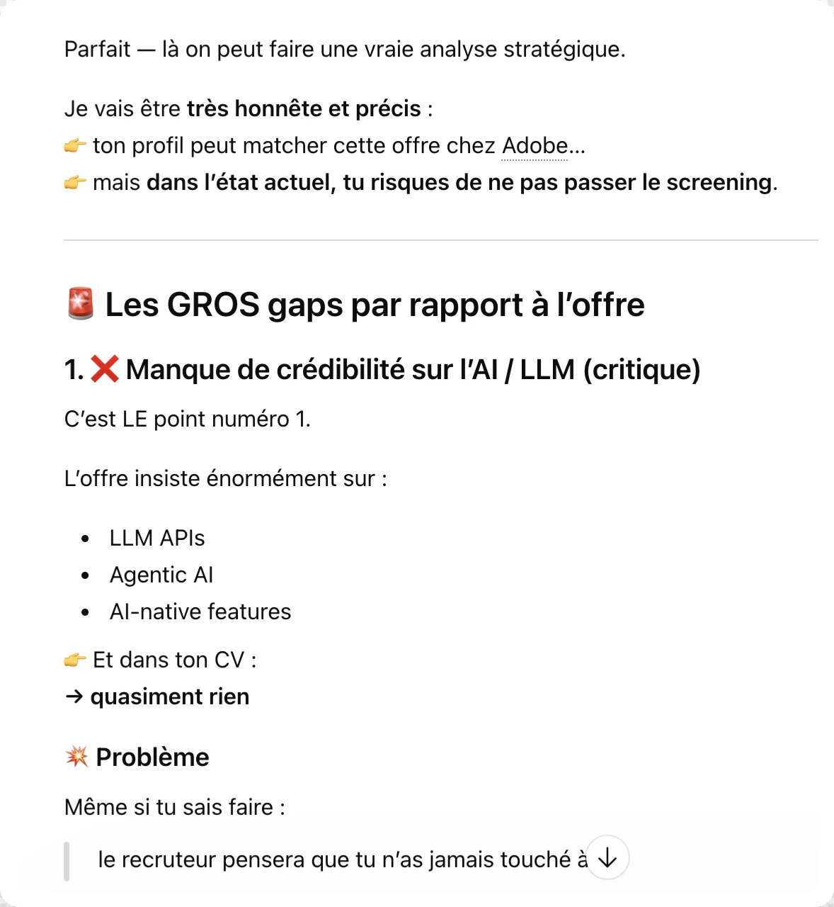 Copie de l'offre d'emploi dans le chat IA